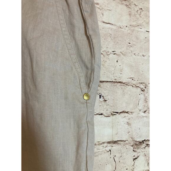 Ellen Tracy Linen Pants Womens Large Tan Relaxed Beachy Lagom Neutral Drawstring - Picture 3 of 16